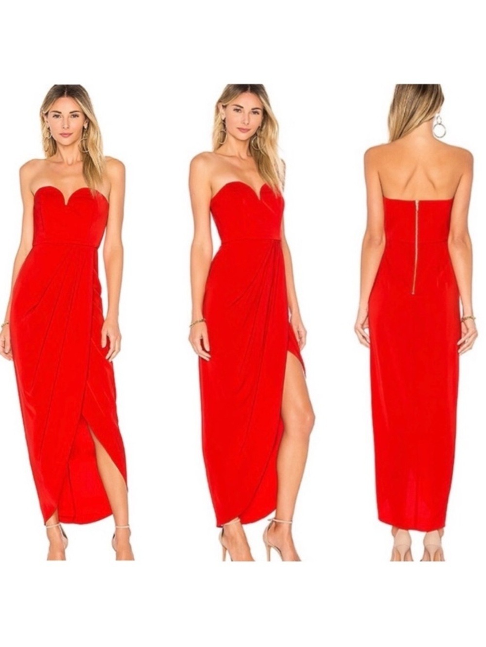 Shona Joy U Wire Bustier Draped Maxi Dress in Tomato Red